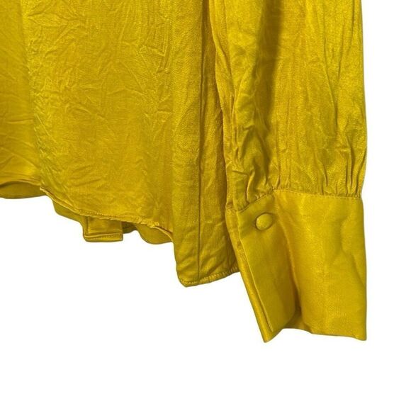 Zara Satin Neck Tie Long Sleeve Button Front Blouse Yellow Size XS - Picture 6 of 8